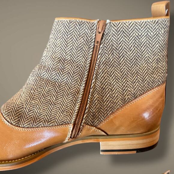 Men's Sz 11 GIOVANNI Edison Light Cognac Brown Leather Tweed Button Spat Boots - Picture 8 of 13